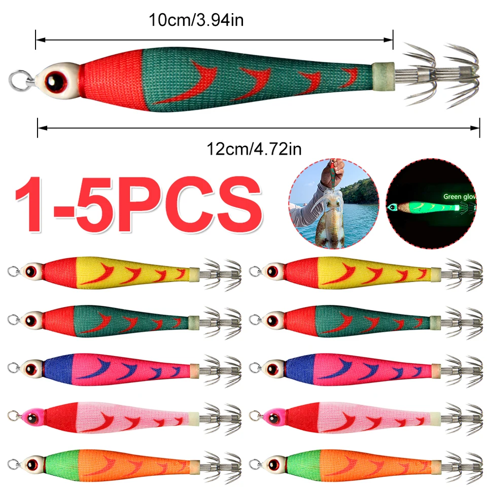 1-5ks Luminous Artificial Bait Squid Jigs Rybárske návnady s 3D očami na morské rybolovné chobotnice na rybolov