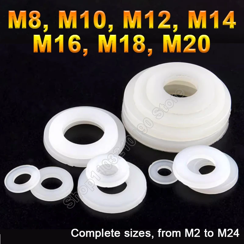 1-5ks M8 M10 M12 M14 M16 M18 M20 M22 M24 Biela plastová nylonová plochá práčka Plain Izolácia Spacer Spacers Plann Tesnenie krúžku tesnenia