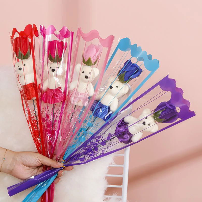 1/5ks Single Bear Rose Cute Teddy Bear Krásny kvet s valentínskym dňom učiteľa Deň matiek darček kytice umelý kvet