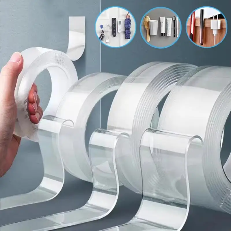 1-5M Nano Tape Tracsless bez obojstrannej pásky priehľadnej priehľadnej pásky bez stopy Opätovne použiteľné vodotesné lepidlo lepkavá s vysokou dvoma bočnou páskou
