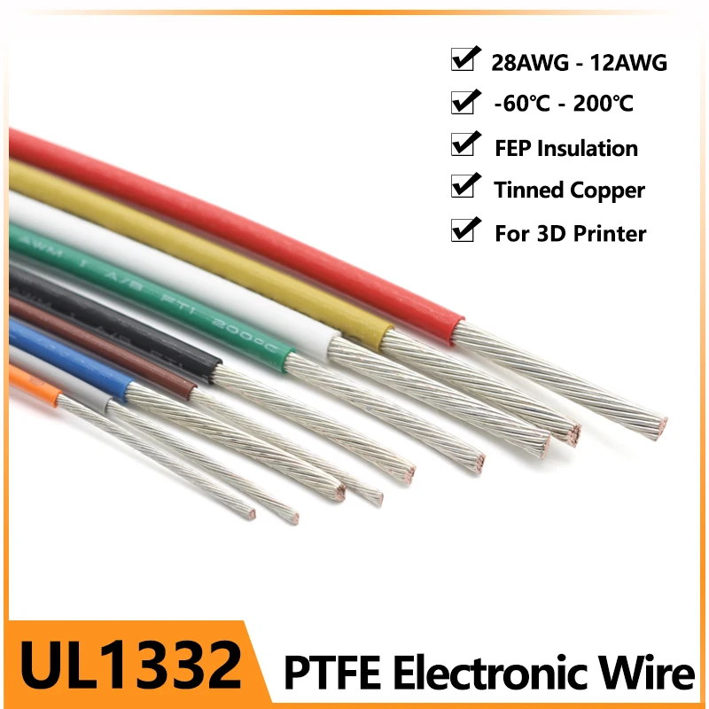 1/5M UL1332 PTFE drôt 28/26/24/22/20/18/16/14/13/12 AWG FEP plastový izolovaný pre 3D tlačiareň