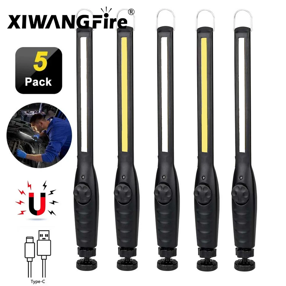 1- 5pack COB+LED baterka Magnetické pracovné svetlo Svetlo USB Nabíjateľné prenosné lampa Inšpekcia Light Camping Cair Light Light