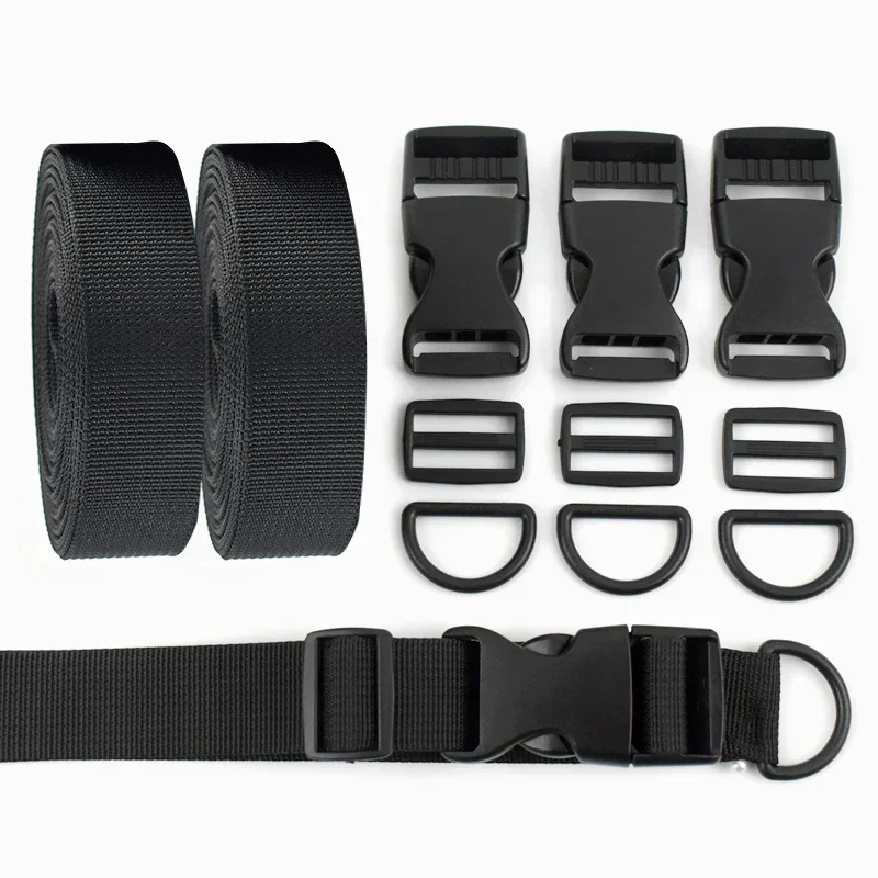 1-5set 25 mm čierny nylonový popruh s rýchlym uvoľňovaním spona nastavujte posúvací džbán D Plastové sponky DIY DIY Pes Collar Repact Časti