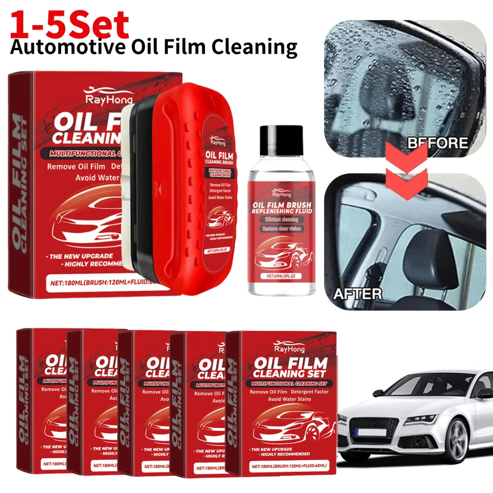 1-5set automobilový sklenený olejový film Remover Výkonný čistiaci prostriedok na čistenie automobilu Čistenie kefy na kefové škvrny škvrny na čistenie auta
