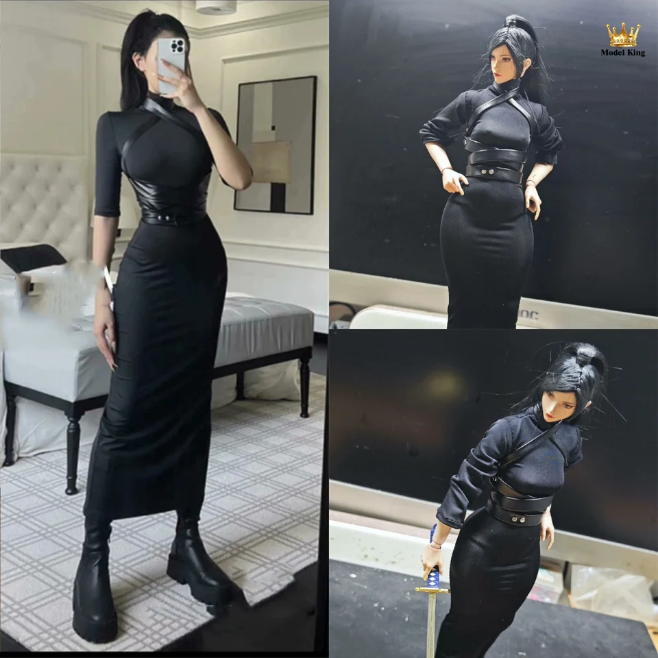1/6 mierky Trendy Sexy čierny vysoký krk Thight Slim Dress Wild Warrior Set Fit 12-palcový ženský vojakový figúrka modelu tela tela