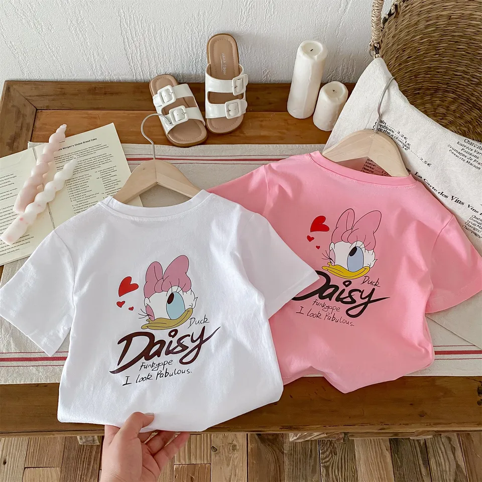 1-6 rokov staré dievčatá Daisy Tričko letné detské oblečenie krátke rukávy Tops Tees Crewneck Cartoon Girl Girl T tričká Disney