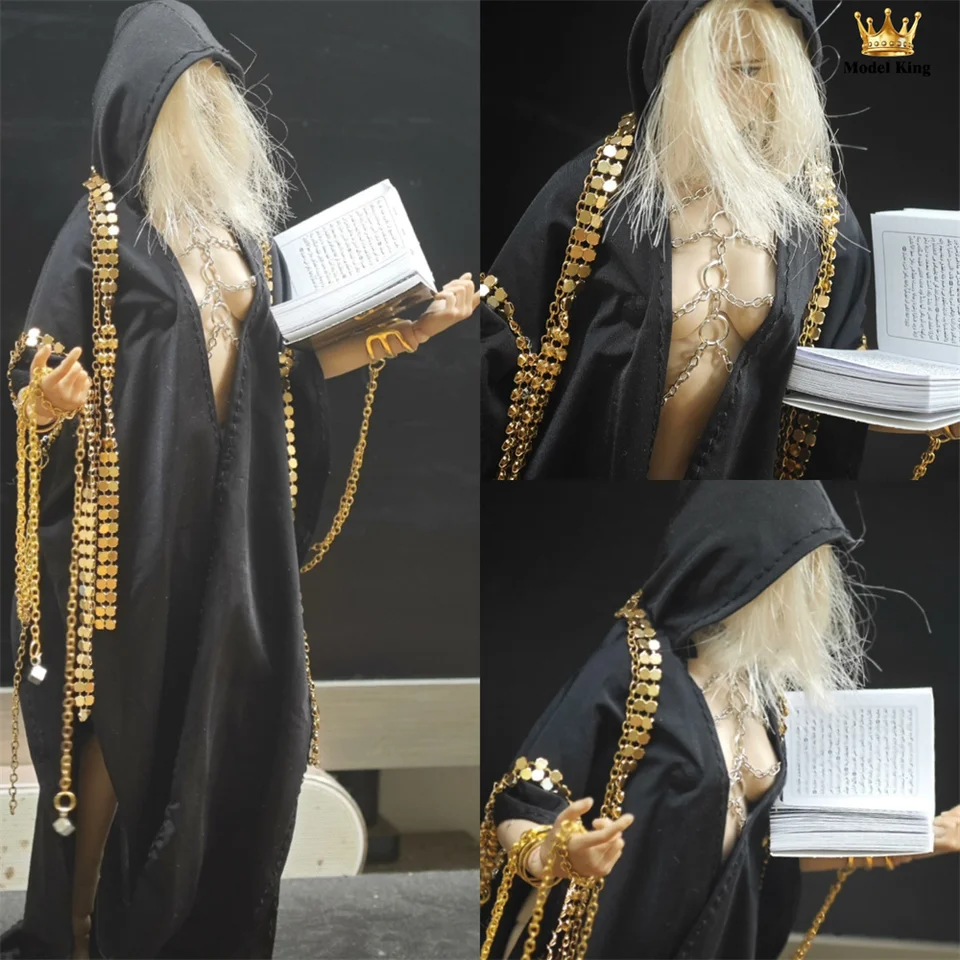 1/6 Scale cosplay čierna sexy s kapucňou voľný kabát zlatý reťazec kovový interiérový súprava 12 '' ženský vojakový akčný figurínový model tela