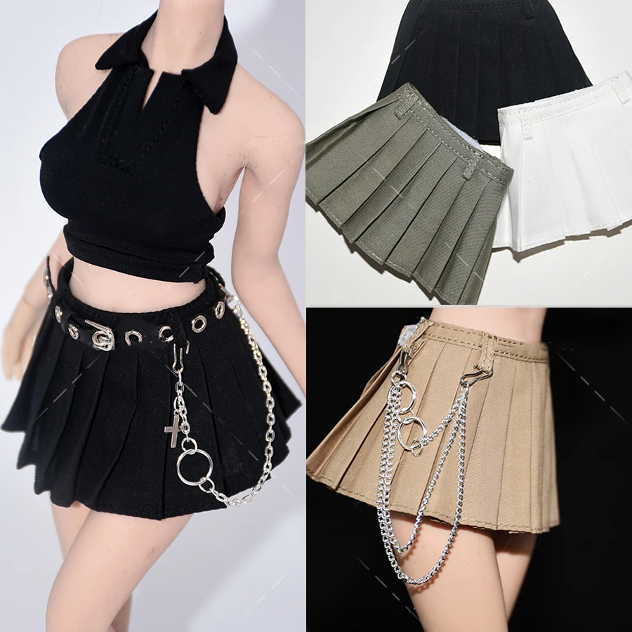 1/6 Scale Female Sexy Mini JK Skladaná sukňa Cool Locomotive Style Belt a reťazový reťazec Fit 12inch Action Figure Model Hračky