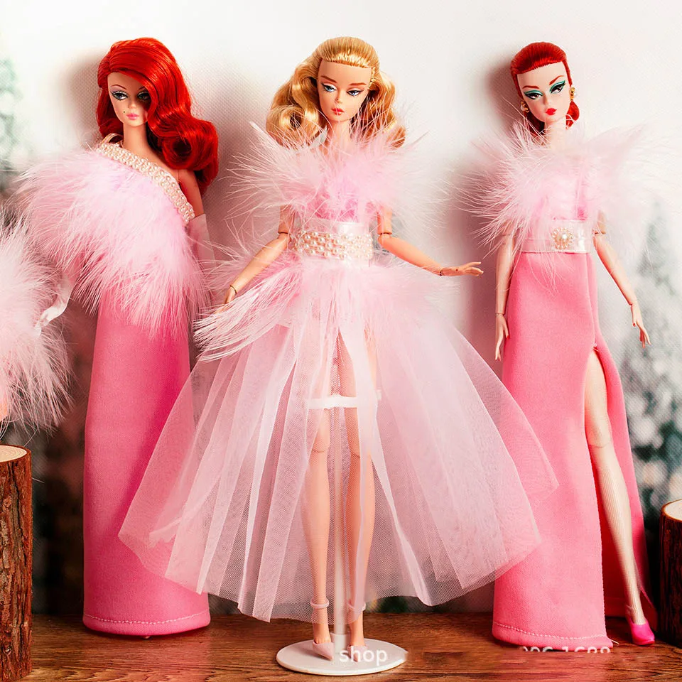 1/6 Supermodelky Doll Clothes Set Európske módne ružové šaty z peria, sukňu gáza vynikajúca