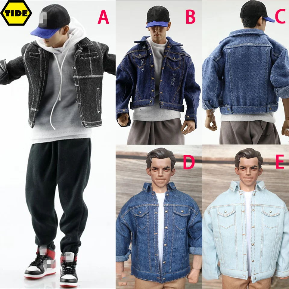 1/6 v mierke mužské vojakové oblečenie voľné Denimjacket s dlhým rukávom Denimjacket Módne krátke vrcholy srsť pre 12 '' Action Figure Body