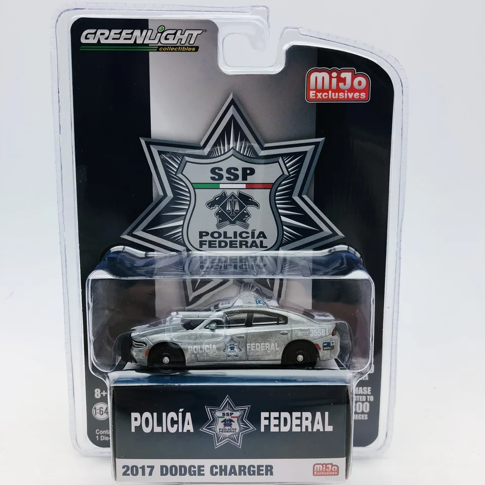 1/64 Greenlight 2017 Dodge Challenger Mexické policajné oddelenie Mijo Limited Collection Collection Die-Cast Modely zliatiny