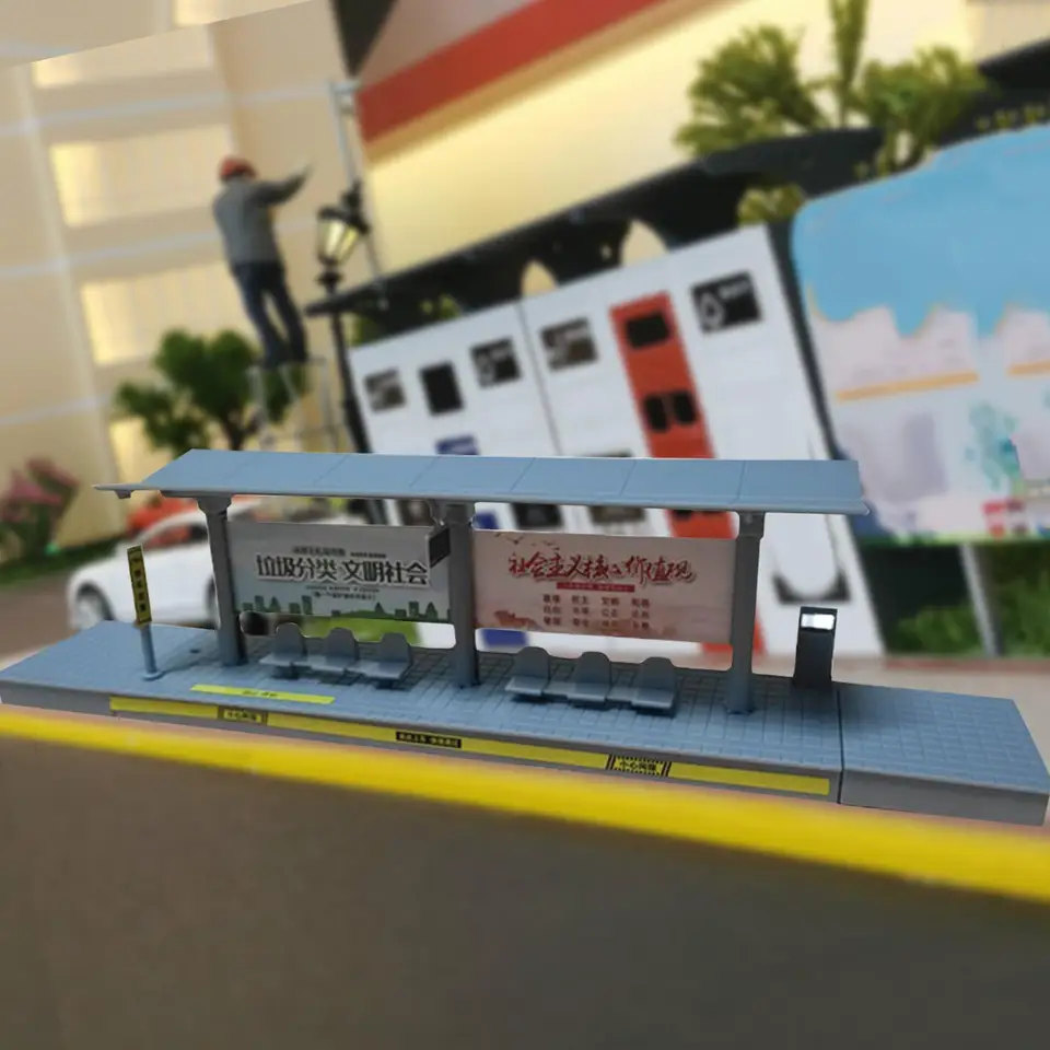 1/64 mierka autobusová zastávka Model kreatívny darček pre modelové autá mikro krajina dekor