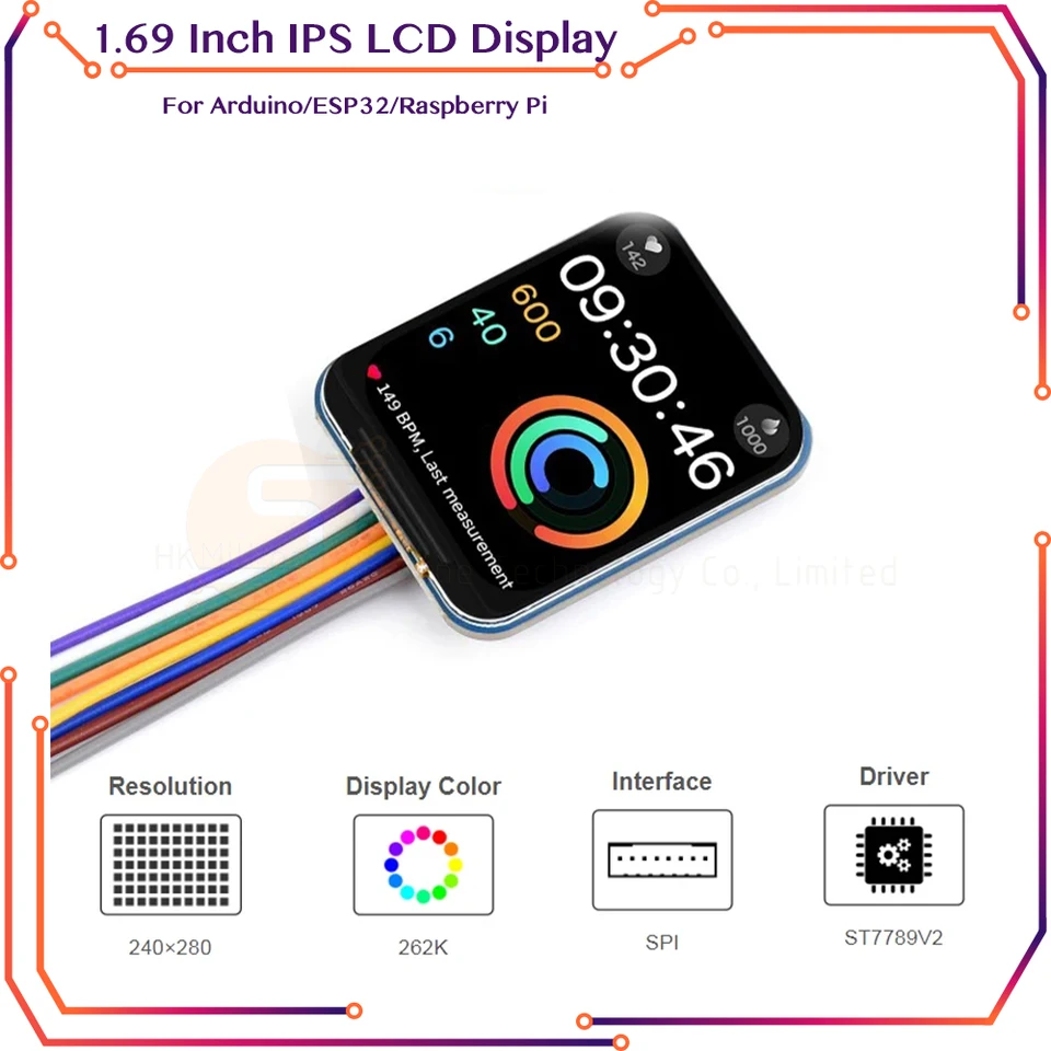 1,69 palca LCD IPS obrazovka 240 × 280 SPI rozhranie 262K farby ST7789V2 DISPLAV MODUL pre Arduino ESP32 RASPBERRY PI 4B 3B+ nula