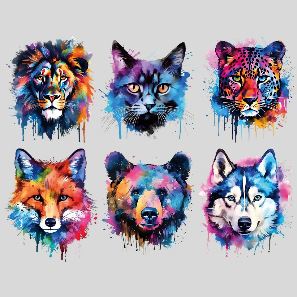 1/6ks farebná nálepka na zvieracie tepla na tričku DIY umývateľné železo pri prenose na oblečenie na odevy Tiger, Lion, Fox, Bear