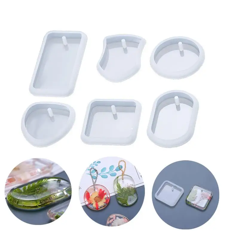 1/6ks kľúče prívesok Silikónová sada DIY Pendant Crystal Epoxid Foll Folma okrúhly obdĺžnik prívesky šperky výroby šperkov