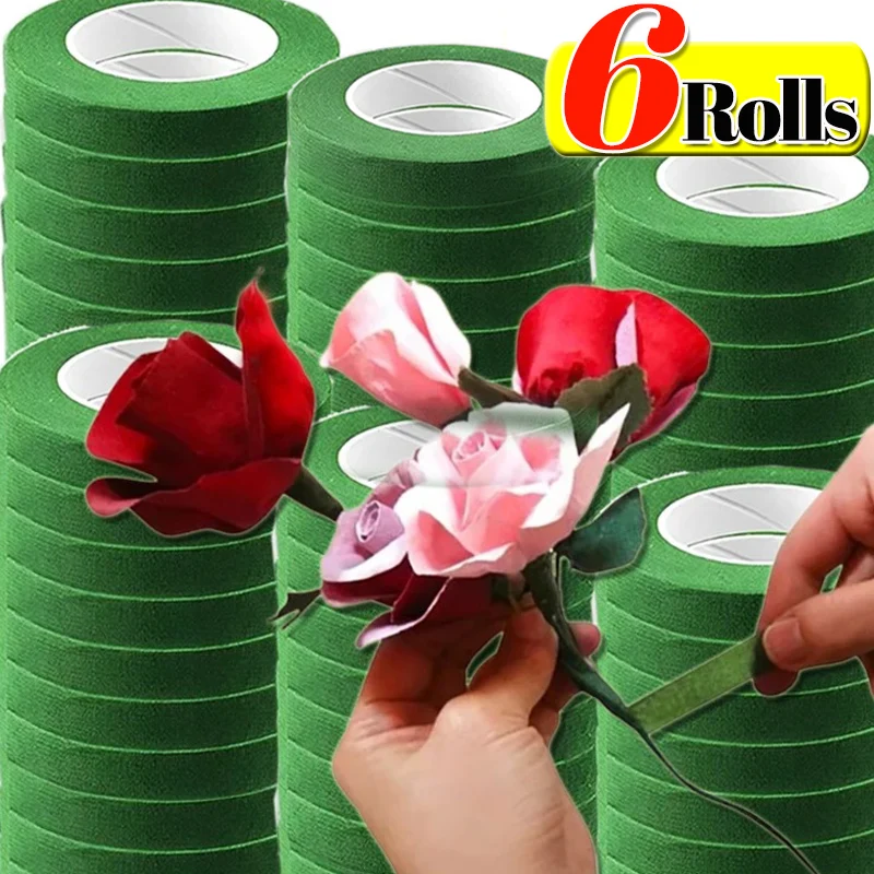 1/6Rolls Self-pasívna kytica páska Umelá kvetinová kvetinová páska Zelená papierová páska DIY kvetinárska párty dekorácie Dodávky