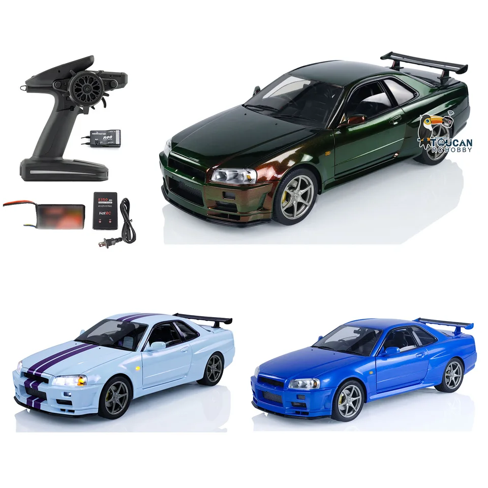1/8 R34 CAPO 4WD kovový RC Drift Racing CAR RTR vysokorýchlostné autá bez kefy Motor Light Toucan DIY Radio Control Hračky Darček