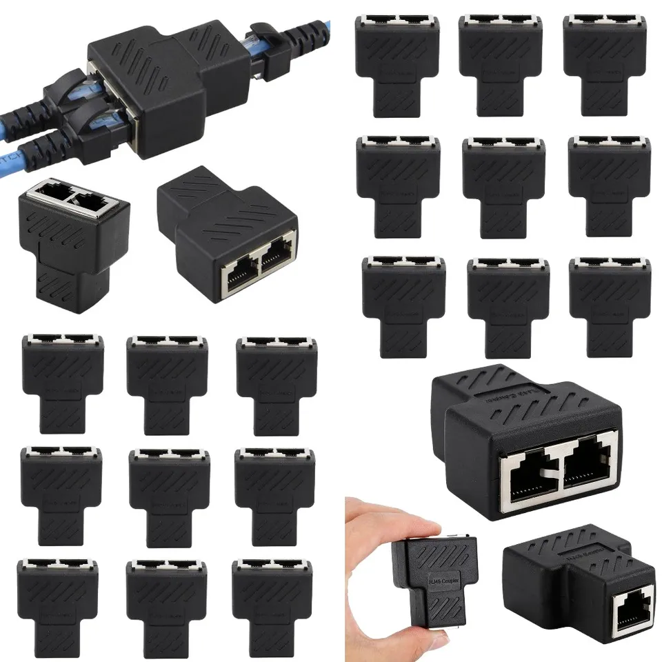 1 až 2 Duálne ženský port Cat5/Cat 6 LAN Ethernet Socket Socky Connections Splitter Adapter Black RJ45 Splitter Adapter