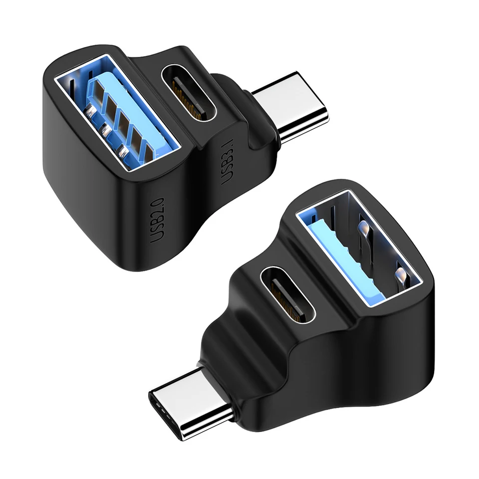 1 až 2 samec USB-C na USB-C USB-A ženský adaptér 100W prevodník nabíjania USB-C 20 GBPS 180 stupňov U v tvare pary/spínač