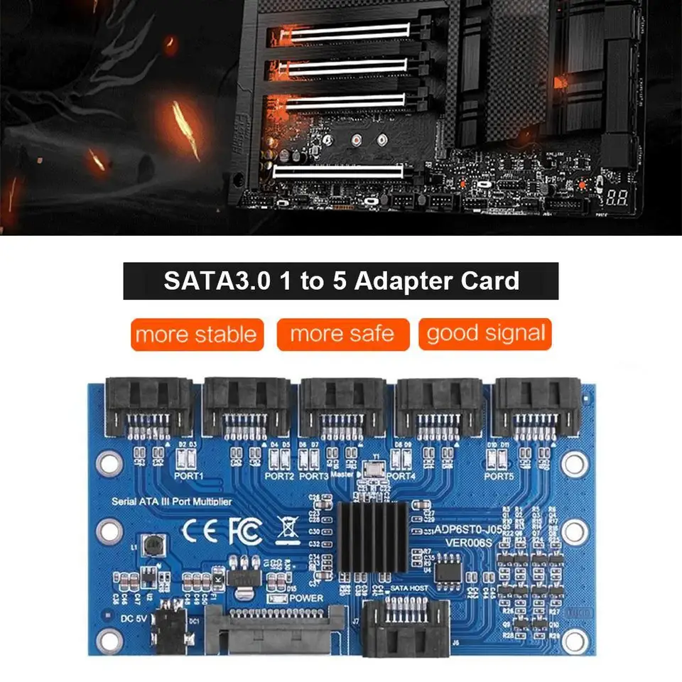 1 až 5 port SATA Adapter Card SATA 3,0 6 GBPS PM Expansion Card Riser