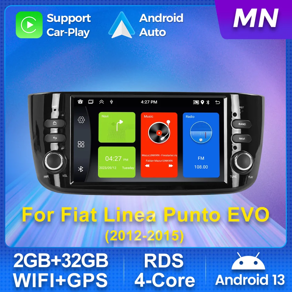 1 Din Android 13 Autoradio for Fiat Linea Punto Evo 2012-2015 Car GPS navigácia multimediálny videozáznam FM Stereo Audio Audio