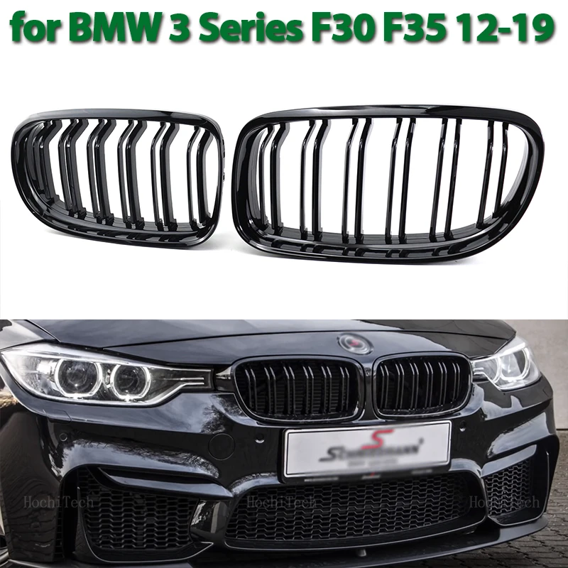 1 dvojica automobilu lesklý čierny predný nárazník Double 2 Slat Kidney Grilles for BMW 3 Series F30 F31 F35 2012-2018 Dvojitá výmena slatu