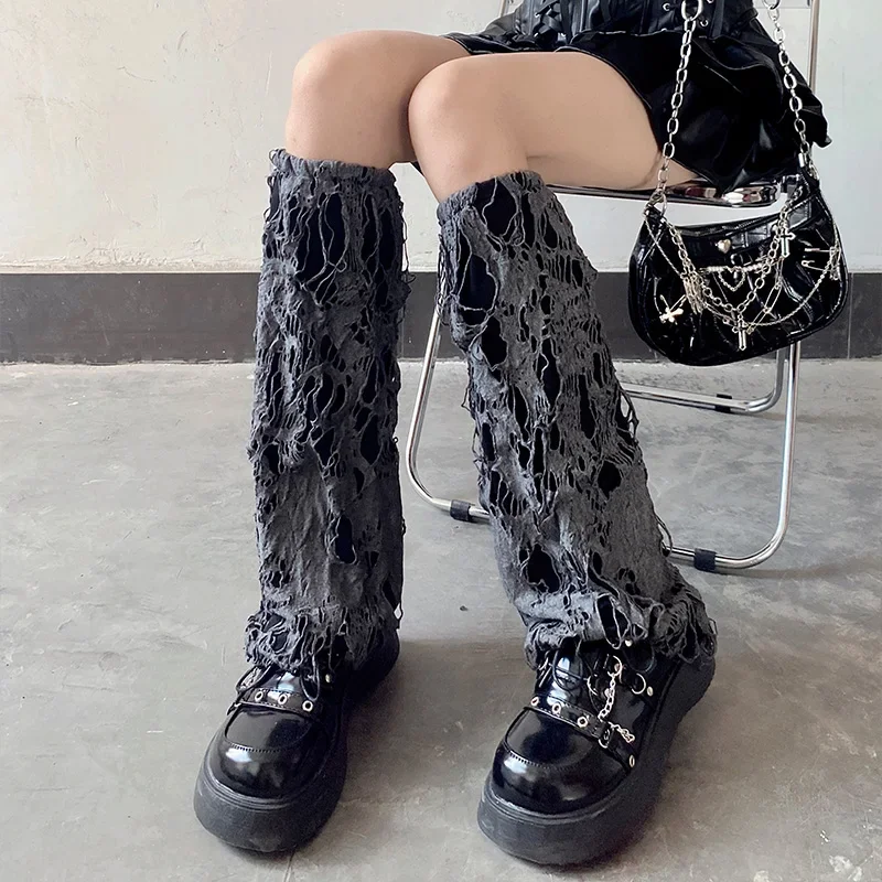 1 dvojica gotická lolita dievčatá rozbité diery Ohrievače nohy Punk unisex ženy Men Dutlow Out Rock Nohy kryty topánok pletené ponožky nôh Cover