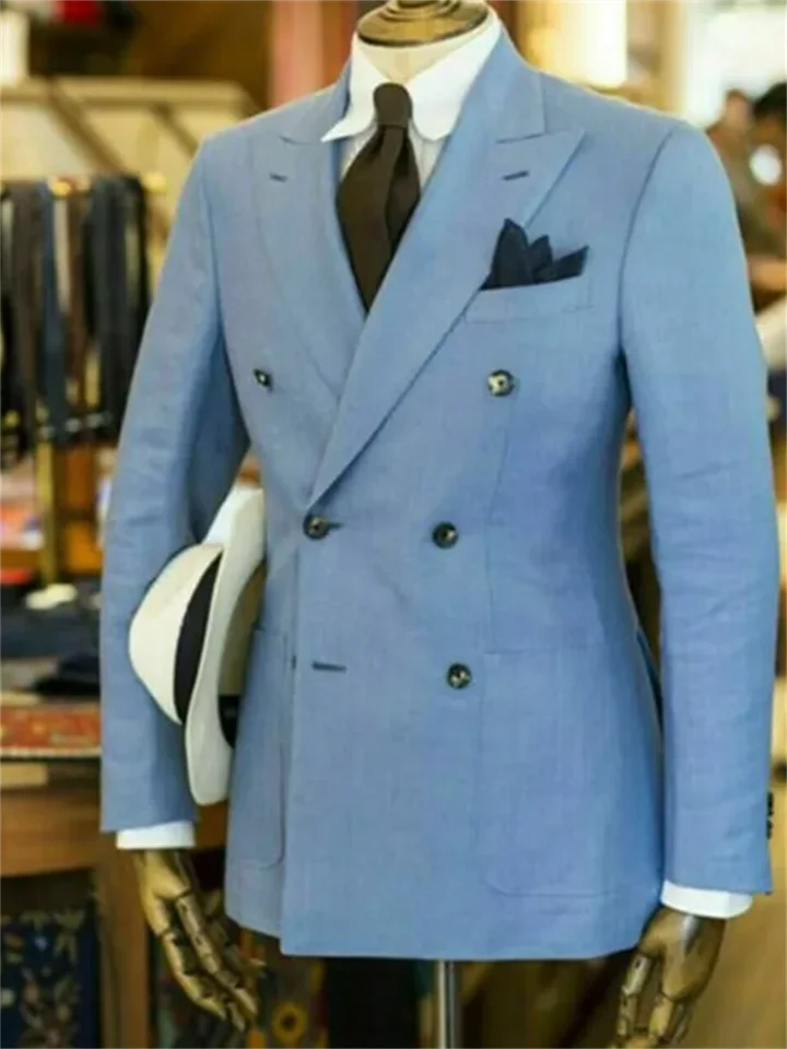 1 klice Slim Fit Blue Blazer pre mužov s vrcholom klopa s dvojitou dojčenou večere Elegantný fajčiarsky oblek na podnikanie