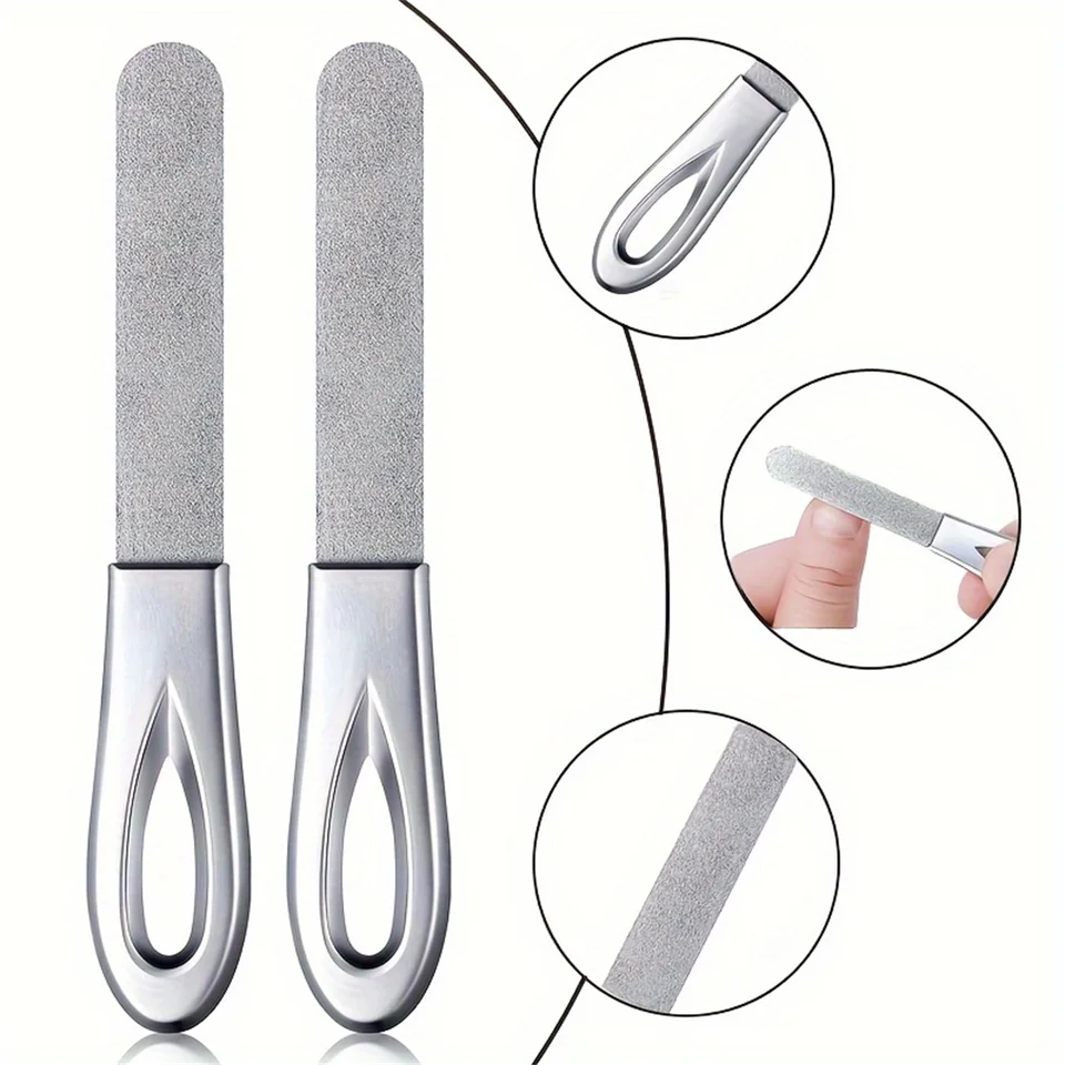 1 kovový kovový na nechtový súbor s puzdrom, súbory nechtov Keychain pre prírodné nechty, súbory nechtov Diamond Round Tip Nerezová oceľ