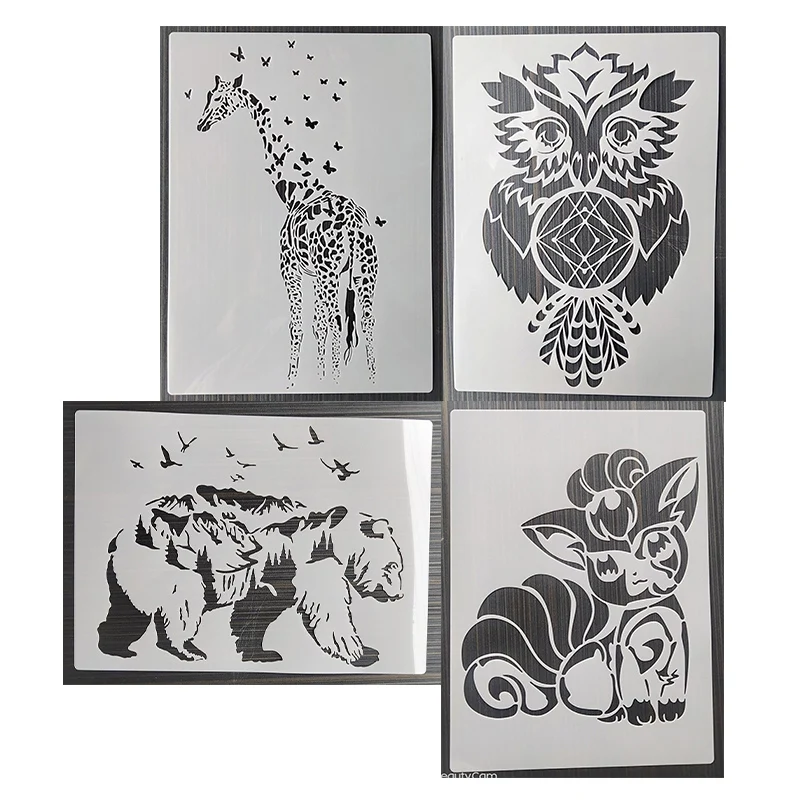 1 ks 21*29 CM Deer Bear Owl Fox DIY vrstvenie šablóna nástenná maľba zo scrapbook sfarbenie eričné ​​album dekoratívne karty