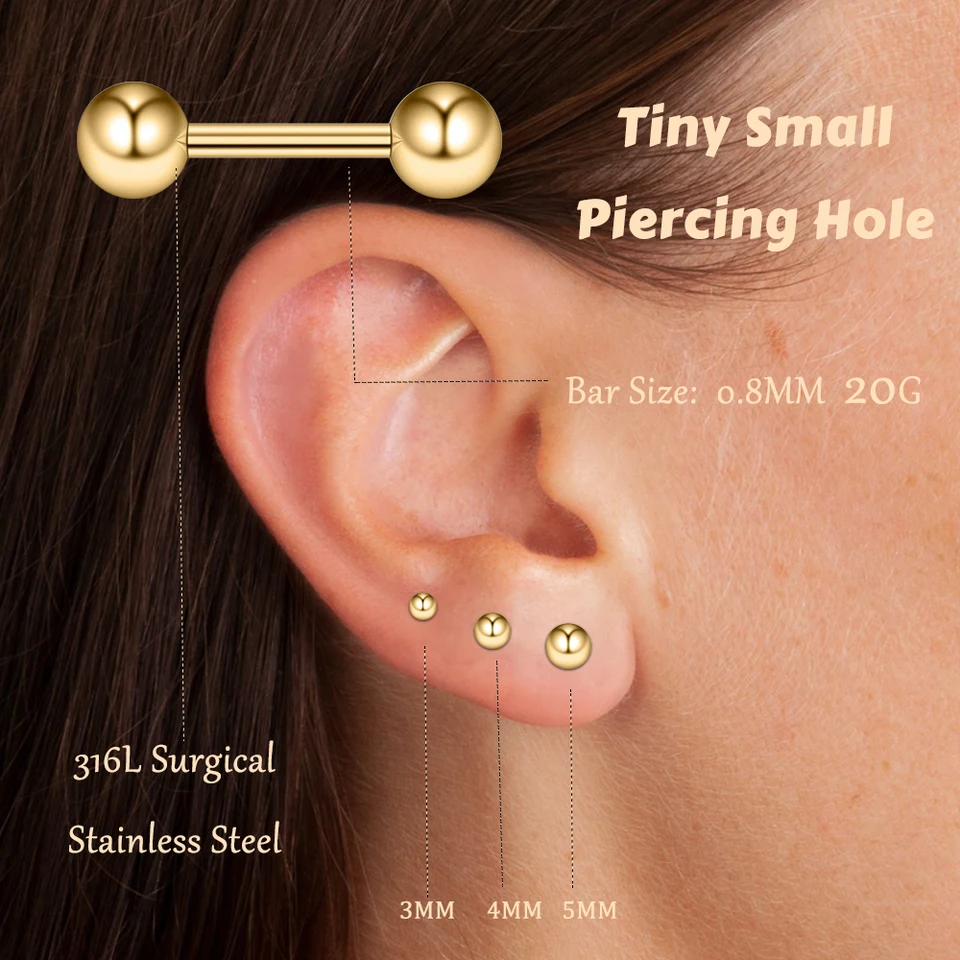 1 ks/balenie 316 l Chirurgická nehrdzavejúca oceľ okrúhle guľôčkové chrupavka Uši uši Piercing Ženy a muži Tragus náušnice 20 g