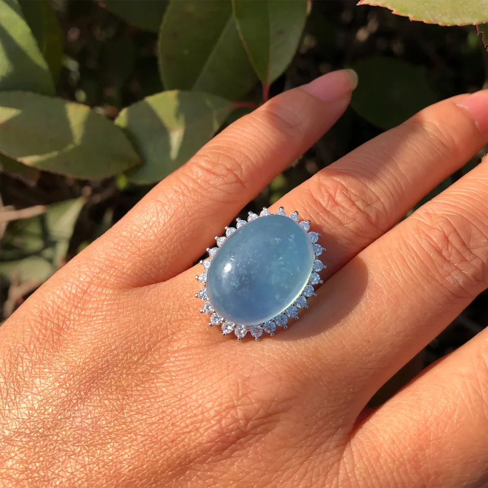 1 ks Fengbaowu Natural Aquamarine Real 925 Sterling Silver Rings Jewelry Ženy Men Svadobný darček pre zásnubnú párty