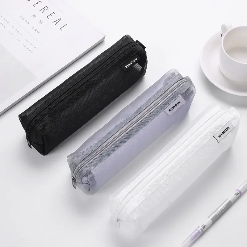 1 ks jednoduché sieťové priehľadné ceruzky Cure Case Storage Pen Bag zips prenosné mini roztomilé kancelárske potreby