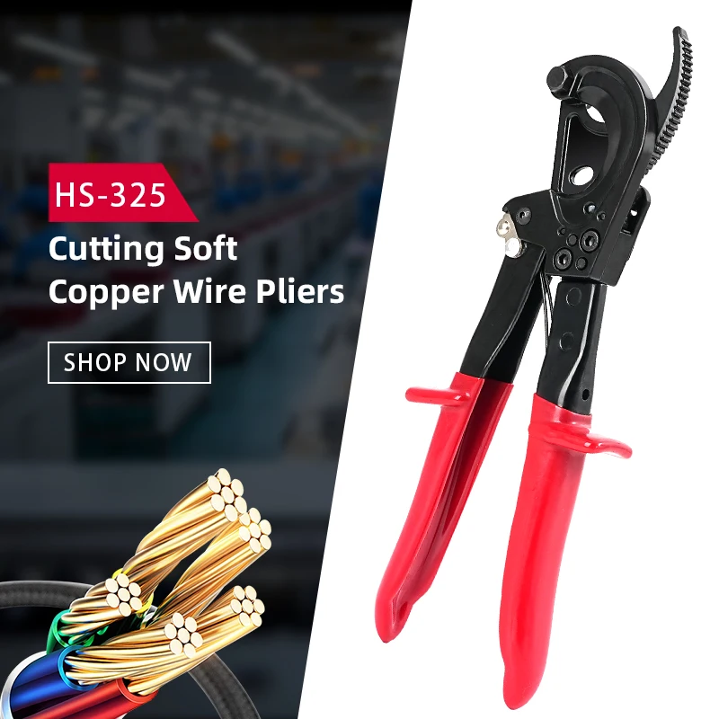 1 ks Profesionálne nožnice na kábel Ratchet Gear Nožnice HS-325A bez námahy, presný rezný nástroj pre elektrikárov v čiernej a červenej farbe