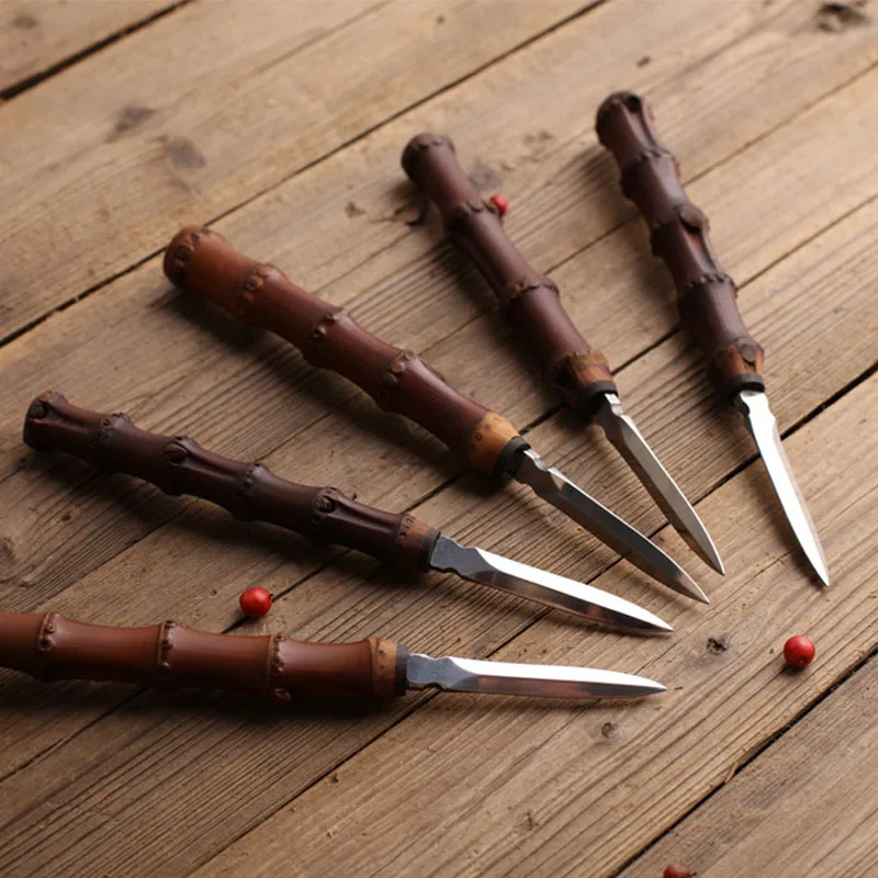 1 ks Prírodné bambusové puerh čajové nôž ihly Puer Knife Kone z nehrdzavejúcej ocele Čajový nôž damascus puer nôž čaj