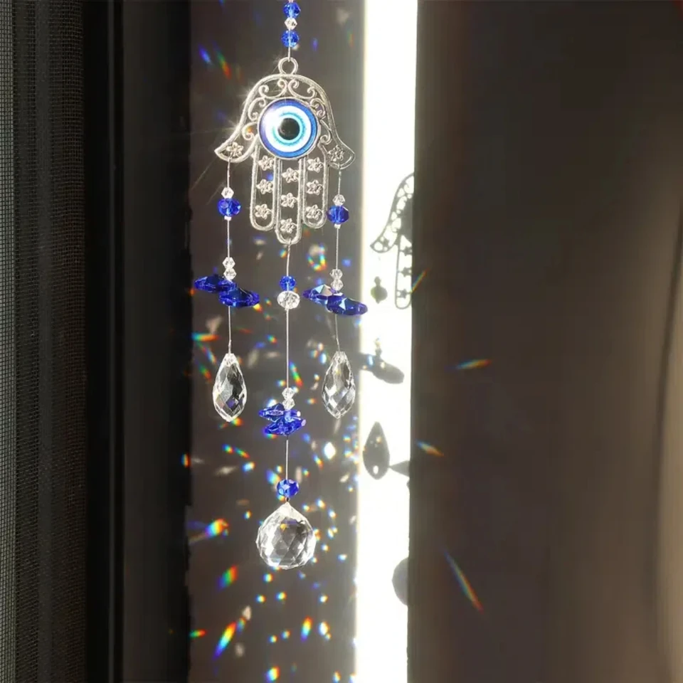 1 ks prírodný krištáľ, Blue Devil's Eye Crystal Ball, Prism Curtain Dúh zdobený prívesok, prívesok na záhradu v obývacej izbe