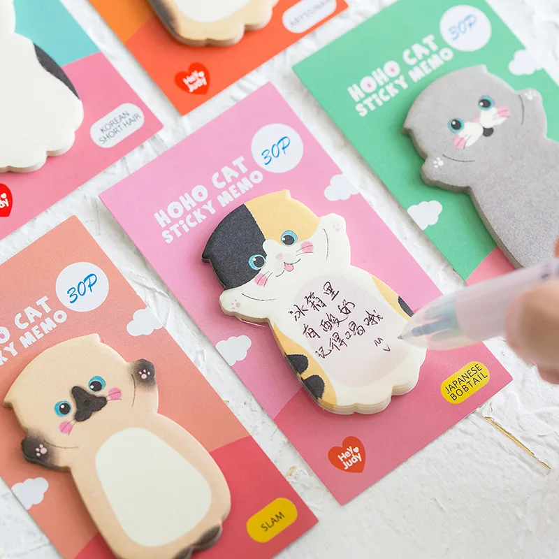 1 ks roztomilý séria Cat Setry Note Poznámka Študentské správy nálepka N Times Memo Pad Scrapbooking School Label Stationsery