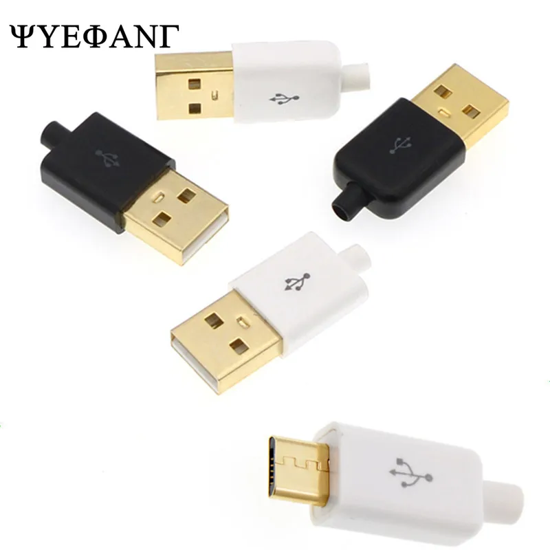1 ks USB Zlatý mužský spájkovaný mikro android nabíjací nabíjanie Plug Mike 5p 4p Connector USB
