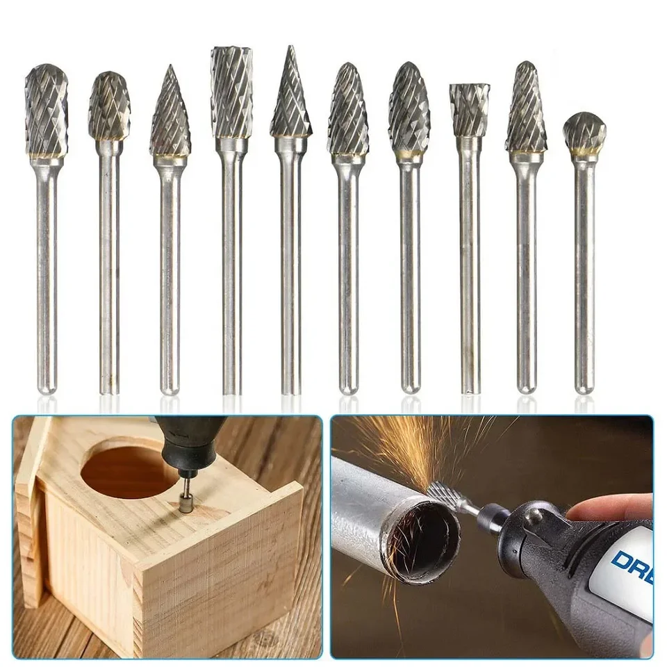 1 ks volfrámovým karbidom Burrs Rotary Drill Drile Grinder Bit Double Cut pre drevené vŕtanie kovových rezbárskych vyrezávaní