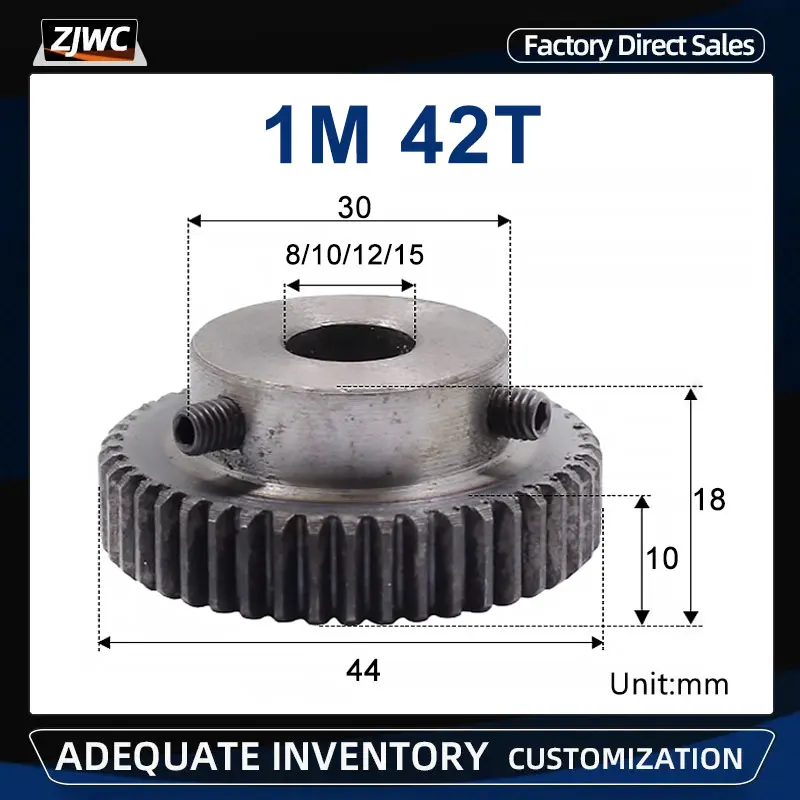 1 kus 1M42T čelného otvoru 8/10/12/15 mm 1 mod 42 zubných prevodoviek Motor nízky 45# oceľový materiál kovový prevod pre motor