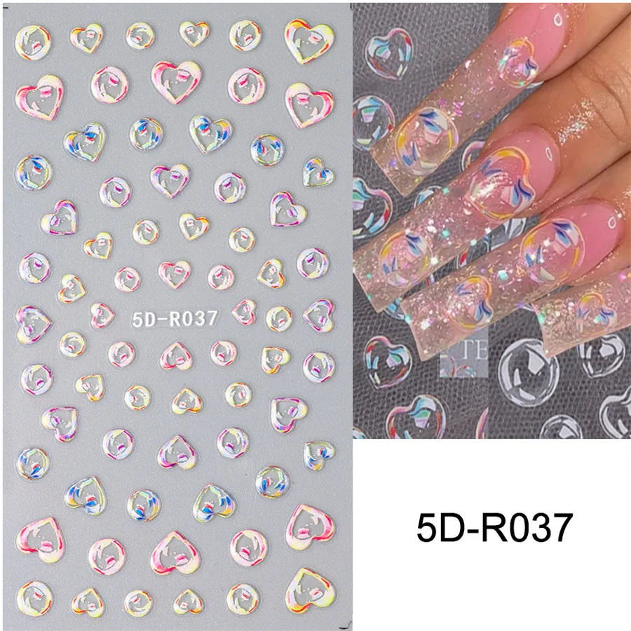 1 kus 5D kawaii želé na nechty nálepky na nechty dúhové srdce v tvare letné kvety puding dizajn nálepky na nechty na nechty