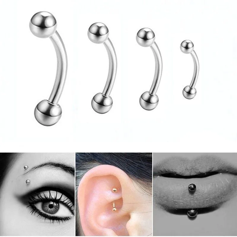 1 kus 6/8/10 mm nehrdzavejúca oceľ 3 mm guľôčková piercing Piercing Curved Barbel pery prsteň Snug Helix Rook náušnice pre ženu Daith
