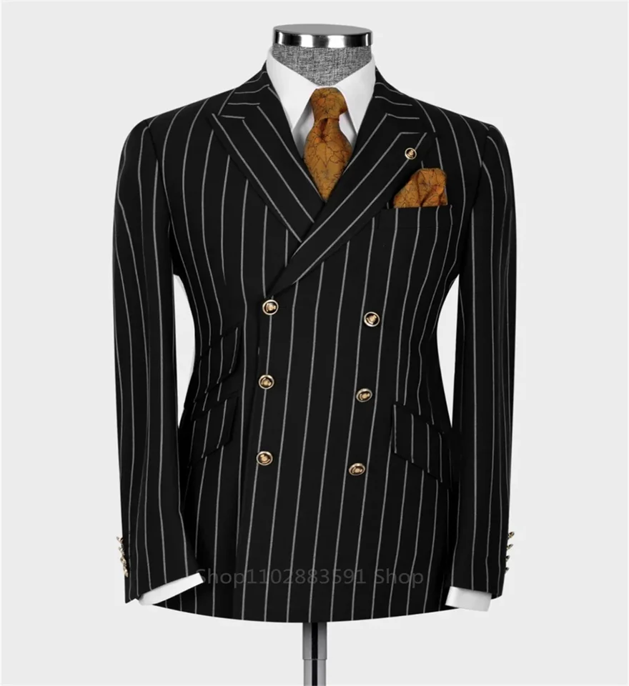 1 kus klasický pruh Slim Fit Men's Suits Bunda set pre ženích Svadba vrcholil pre klopa Formal Business Blazer.