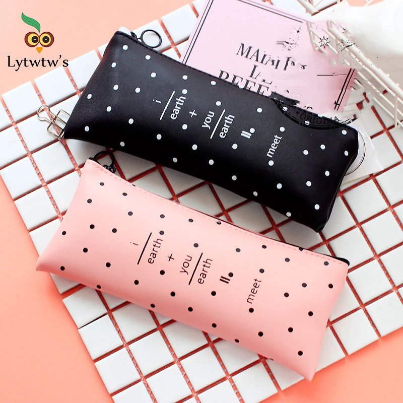 1 kus Lytwtw's Dot Letter Pen Pen ceruzka vrecko Kožená školská kancelárska ponuka kancelárske potreby make -up kozmetické puzdro Case Cuce Elegant Elegant