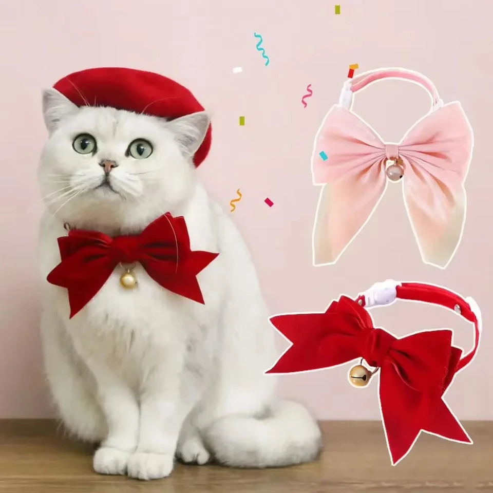 1 kus nastaviteľného kockovaného goliera pre mačku s uzlom s veľkým bowknot