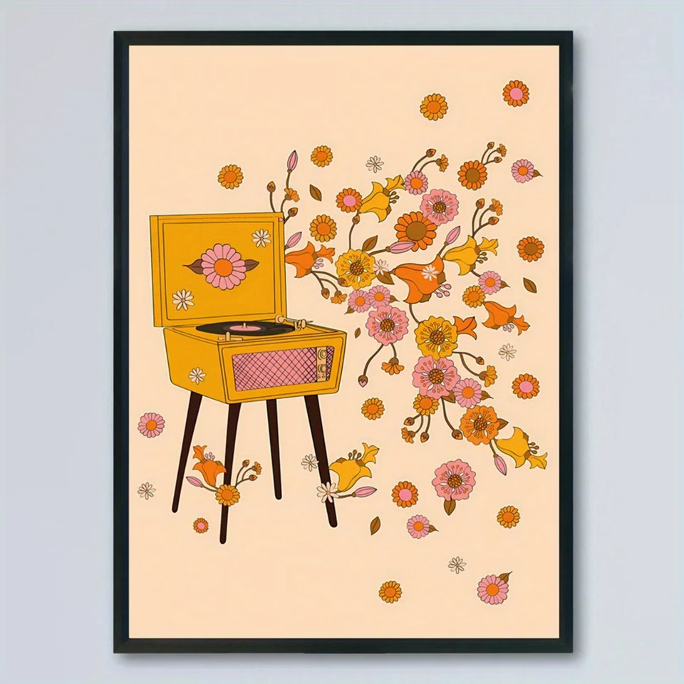 1 kus neohrozený plagát Canvas, 70. roky Bohemský gramofón, umelecké diela rekordu, milenca hudby Lover Plagát obývacia izba nástenné umenie