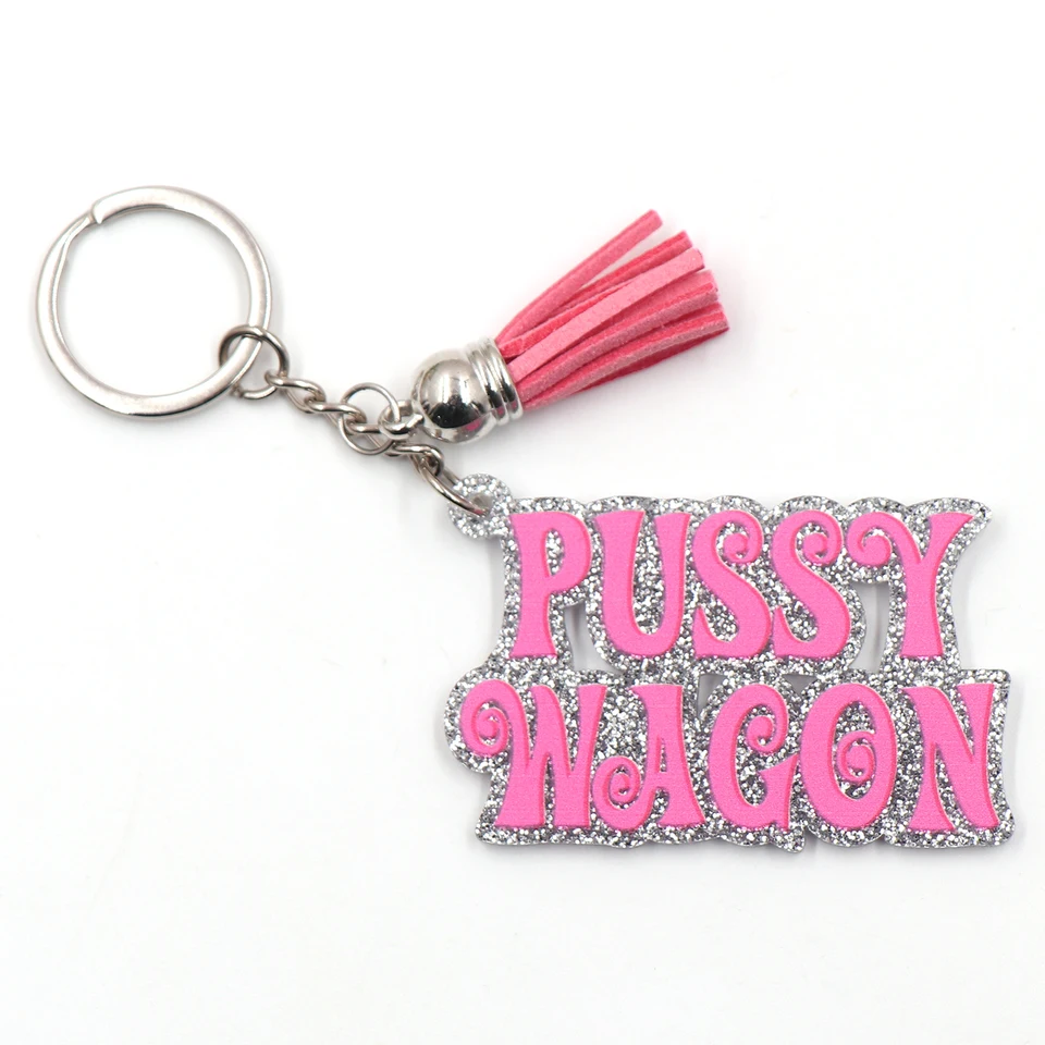 1 kus nový produkt CN Pussy Wagon Trendy akrylové trblietky Kľúčenka