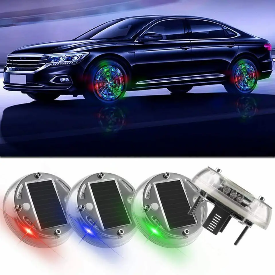 1 kus solárne automatické LED svetlá motocyklových bicyklov svetlá automobilového kolesa lampa farebné strobe svetlo upravené dekorácie doplnky