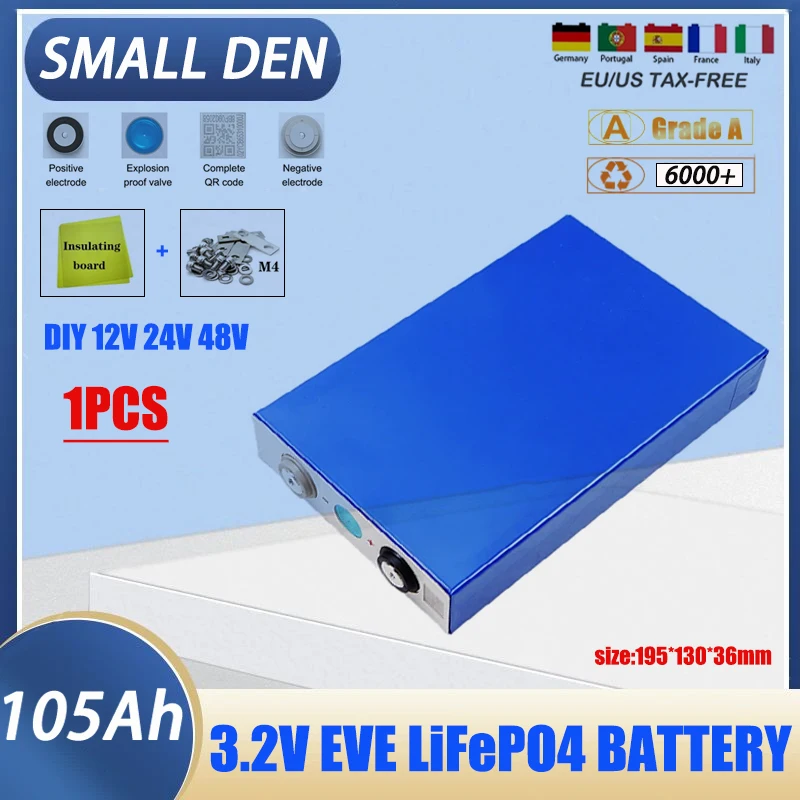 1 kus úplne nového predvečer 3,2V 105AH LifePO4 batéria Vysoký odtok pre DIY 12V Solar Inverter Elektrické vozidlo