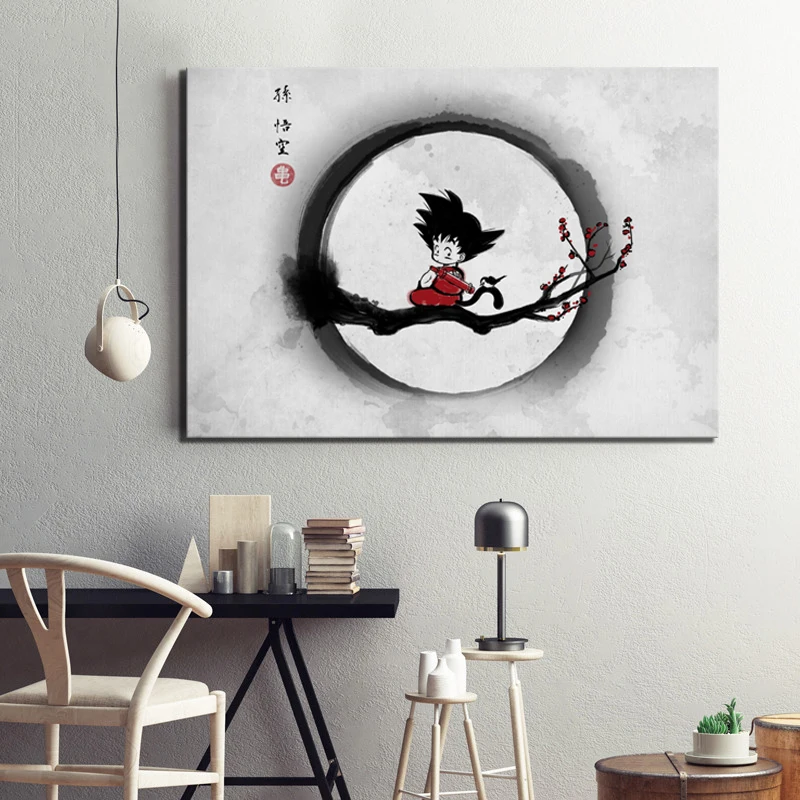 1 kus čiernej bielej nástennej maľby maľba Goku Dragon Ball Pictures Canvas maľba nástenné umenie pre domáci dekor darček bez rámu